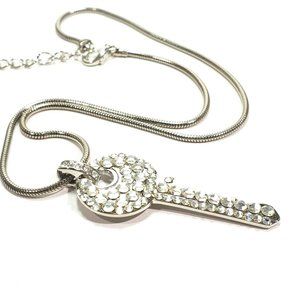Silver Tone Rhinestones Key Necklace Snake Chain